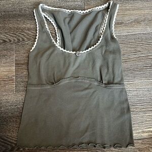 Grey Sleeveless Top with White Trim